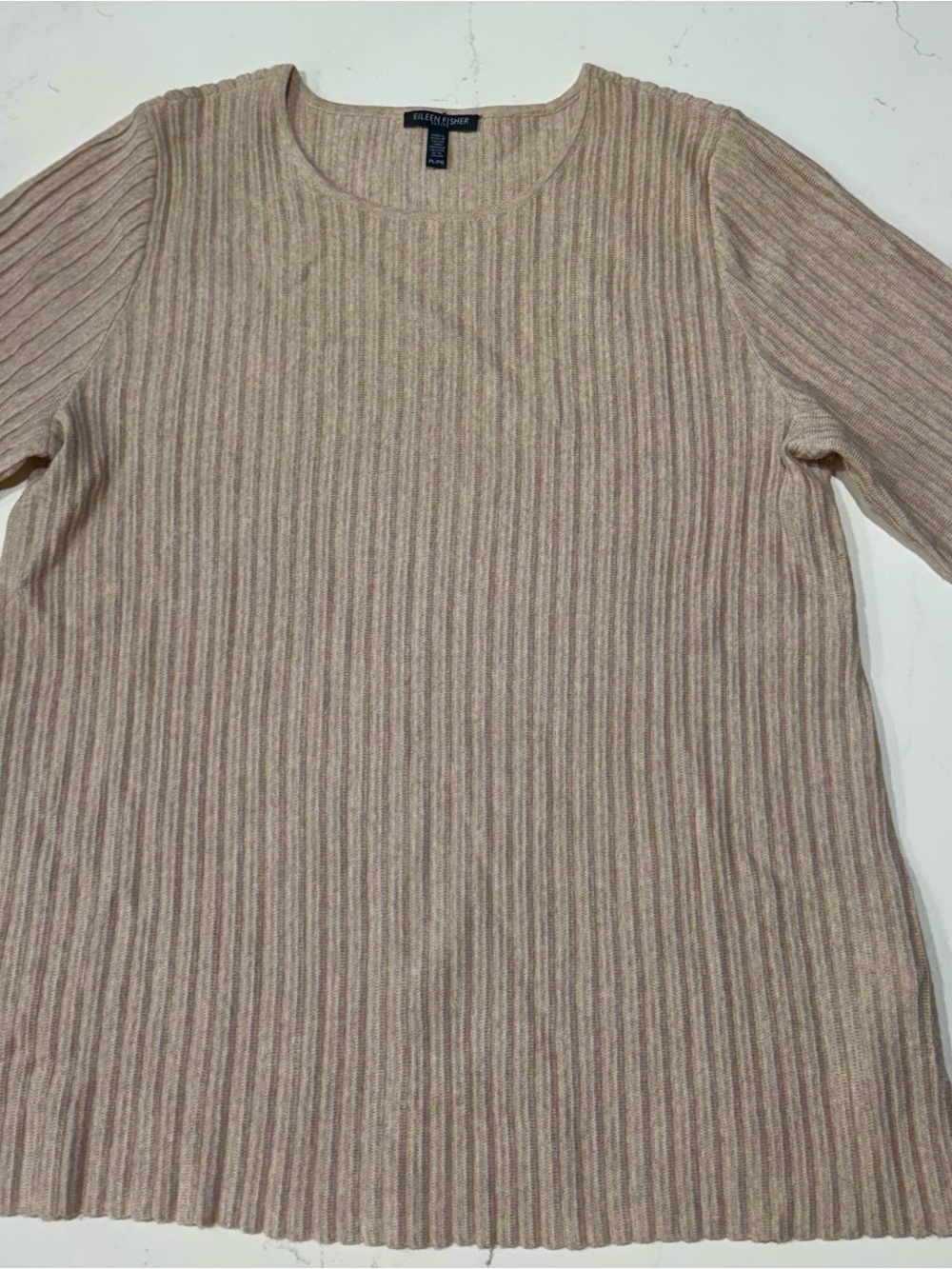 Eileen Fisher 100% wool Ribbed Crewneck Sweater in Taupe Blend